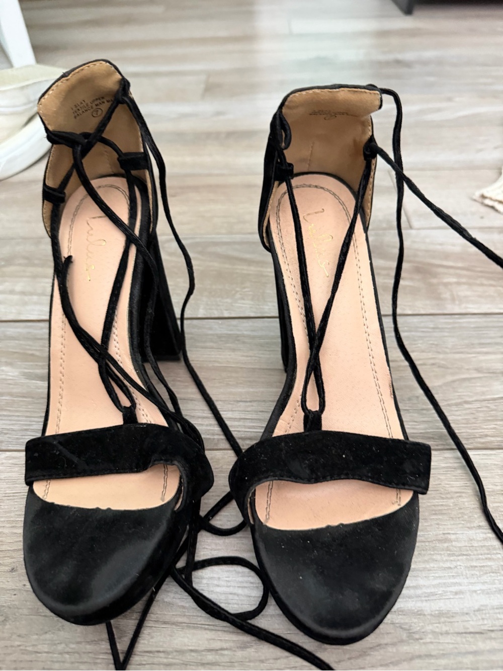 Lulu's Black Lace-Up Suede Block Heel Sandals